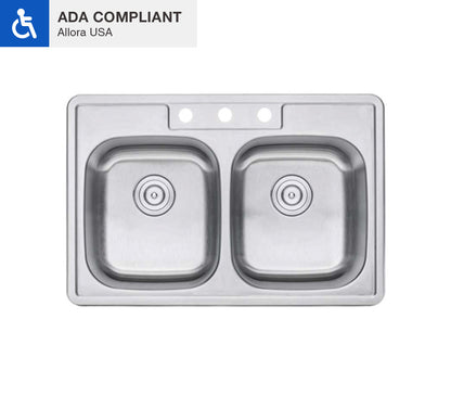 Double Bowl Stainless Steel ADA Kitchen  Sink