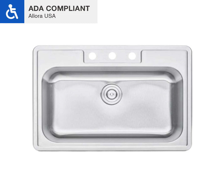 ADA-TOP-3322-S Top Mount Single Bowl Kitchen Sink