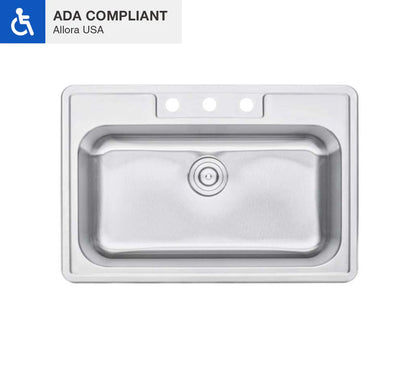 ADA-TOP-3322-S Top Mount Single Bowl Kitchen Sink