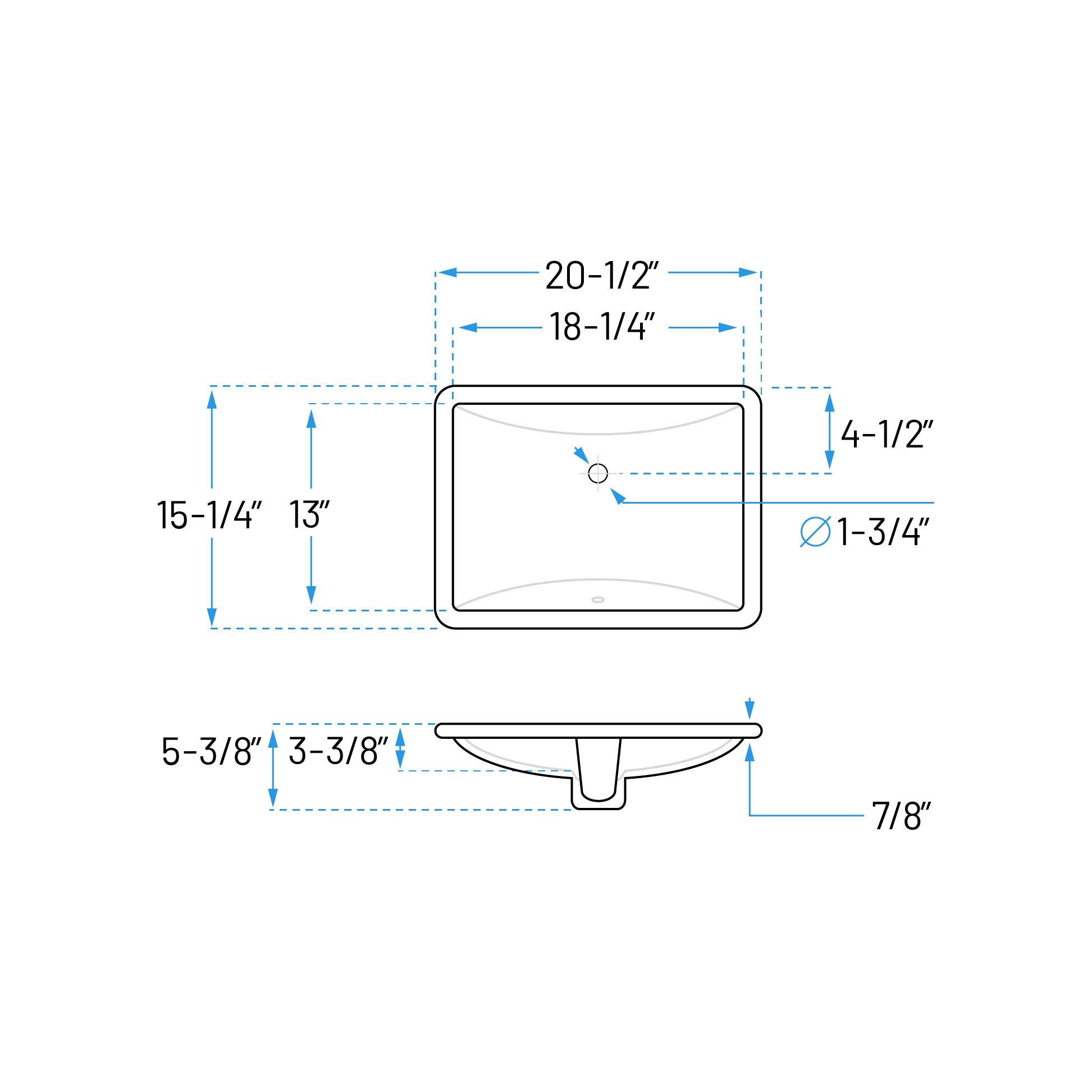 21" x 15" Shallow White Porcelain Undermount ADA Rectangular Bathroom Sink, ADA-VCS-1318-R