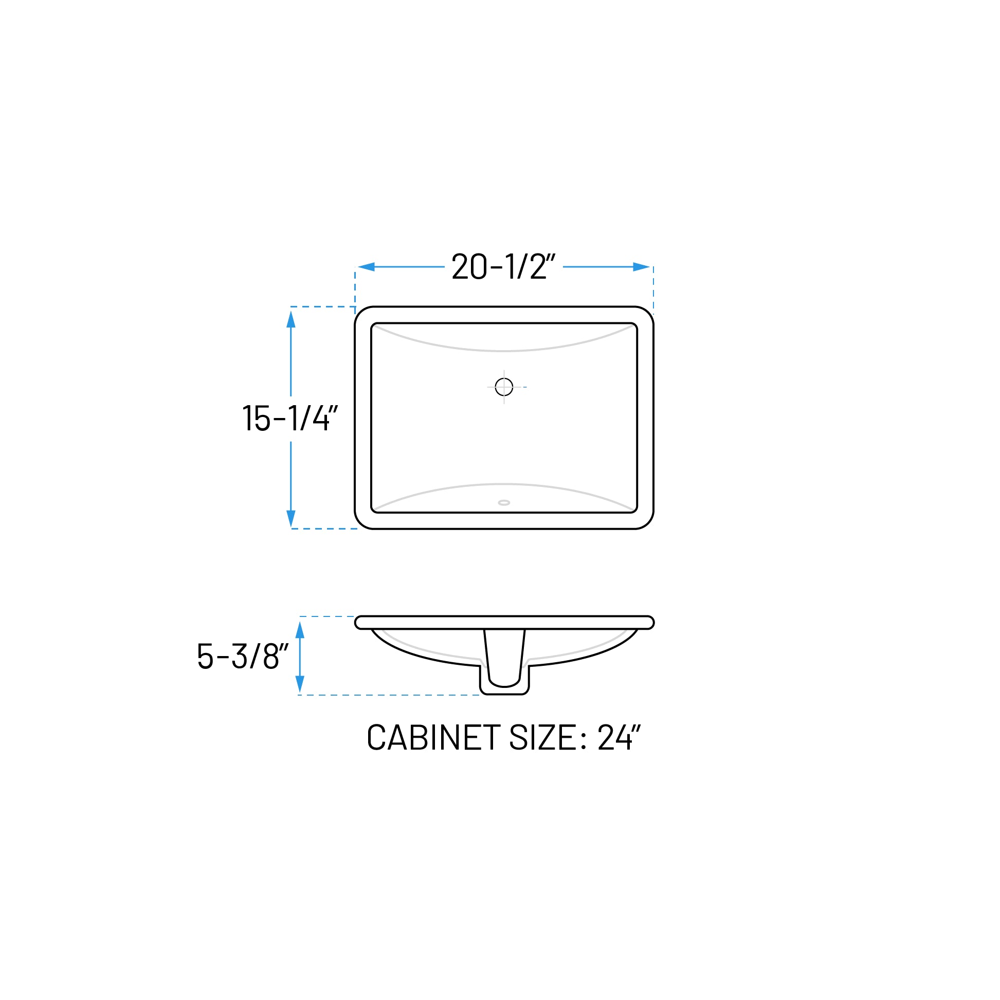 21" x 15" Shallow White Porcelain Undermount ADA Rectangular Bathroom Sink, ADA-VCS-1318-R