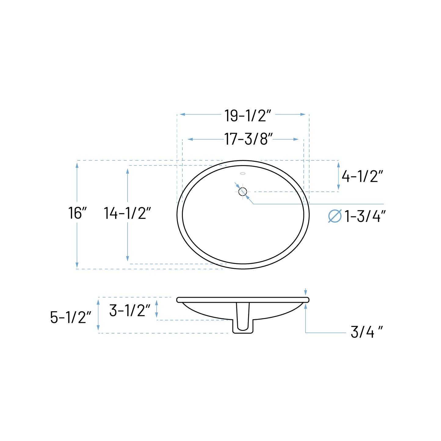 ADA-VCS-1417-O Oval Porcelain Undermount Bathroom Sink