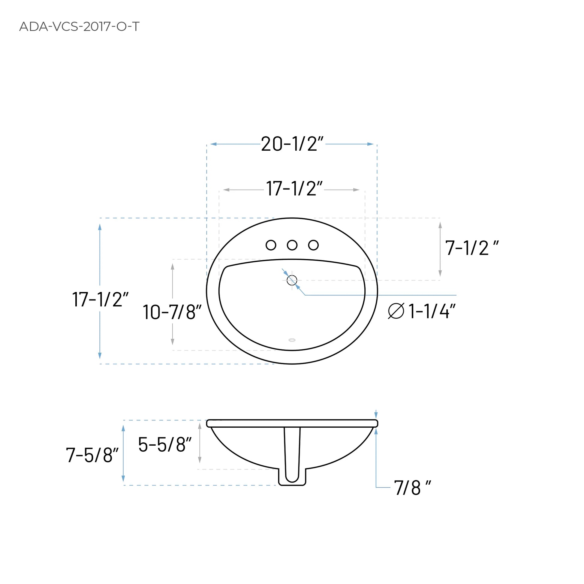 Technical Drawing of a porcelain bathroom sink