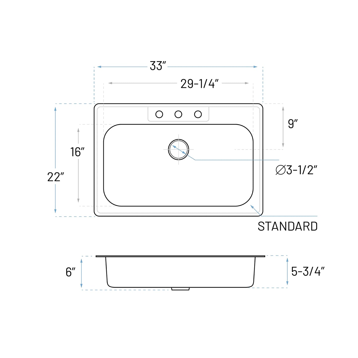 Technical Drawing of an ADA Stainless Steel Kitchen Sink