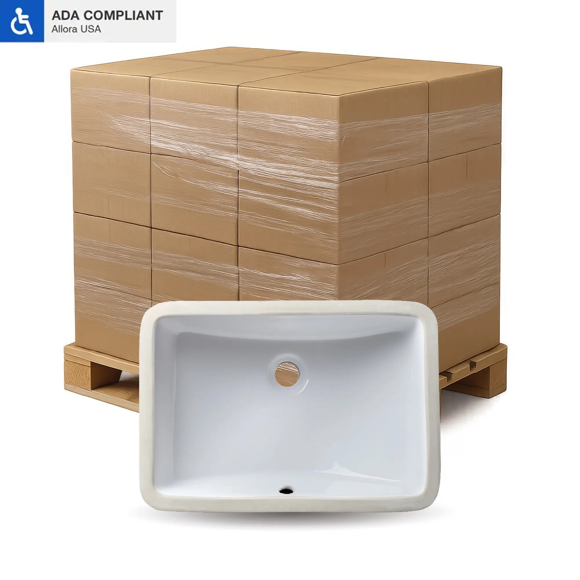Bulk-Packed 21" x 15" ADA White Porcelain Undermount Rectangular Bathroom Sink, ADA-VCS-1318-R