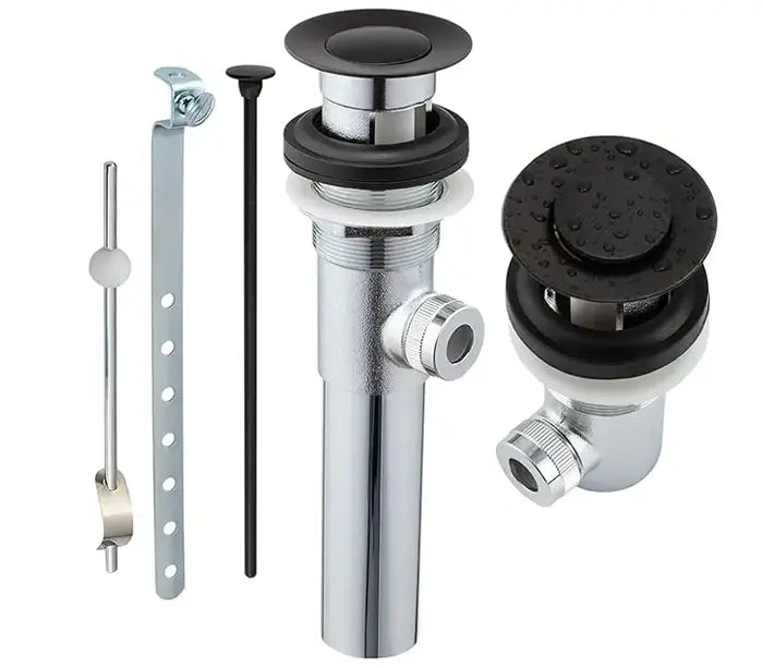 Matte Black Stainless Steel Bathroom Popup Drain with Lift Rod, AL5-07-BL