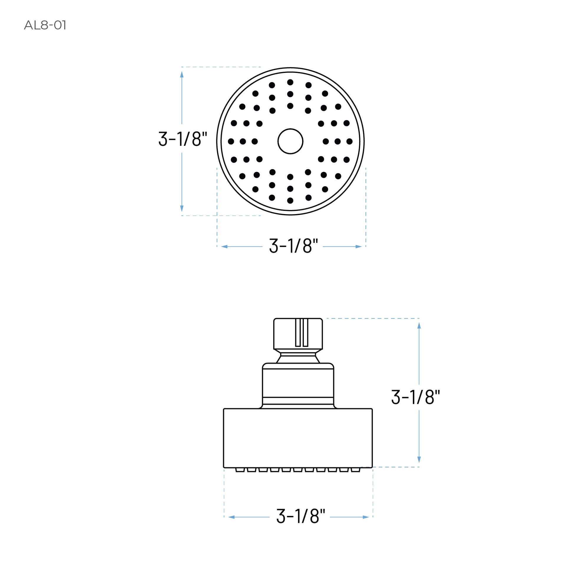 Technical Drawing of 3 Inch round shower head 