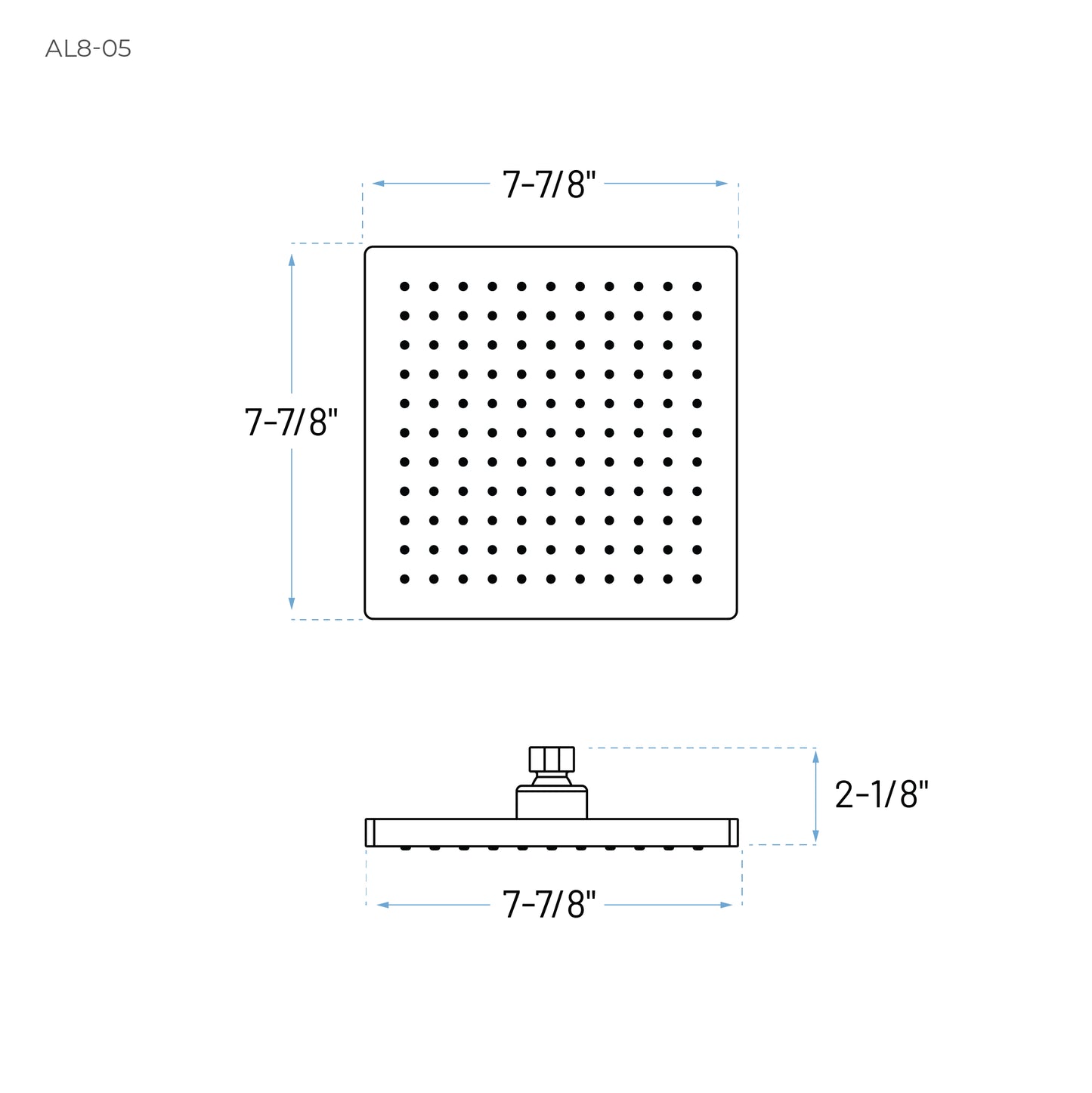 Technical Drawing of 8 Inch Square Shape Shower Head