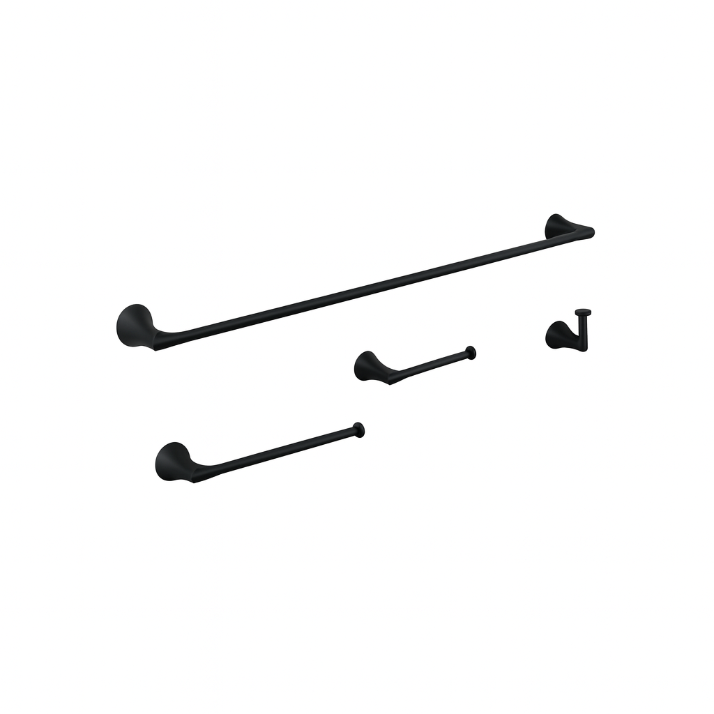 Verdessa Matte Black Four-Piece Bathroom Accessory Set, BAC-76-BL