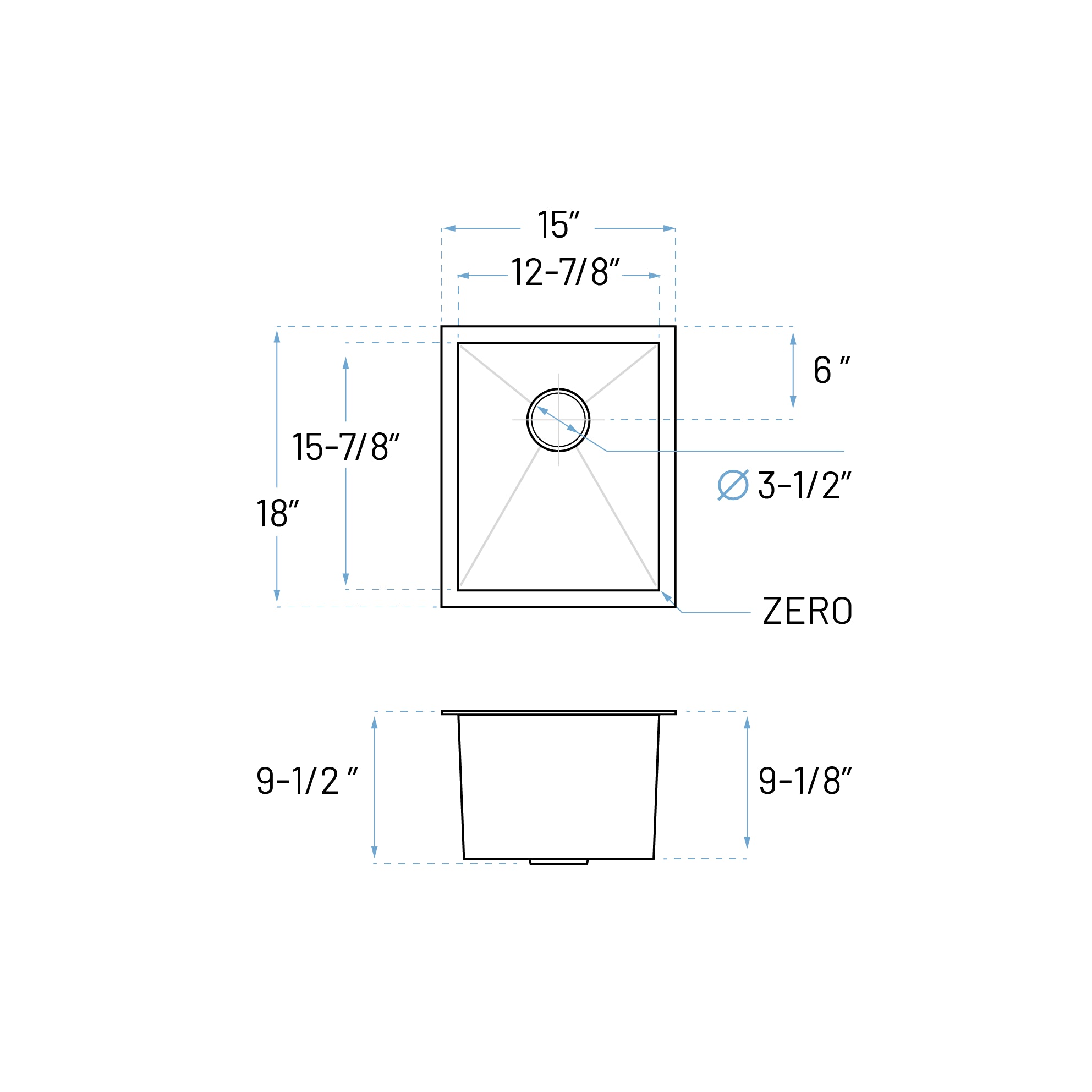 KH-1518-9-S-R0 Handmade Stainless Steel Bar Sink