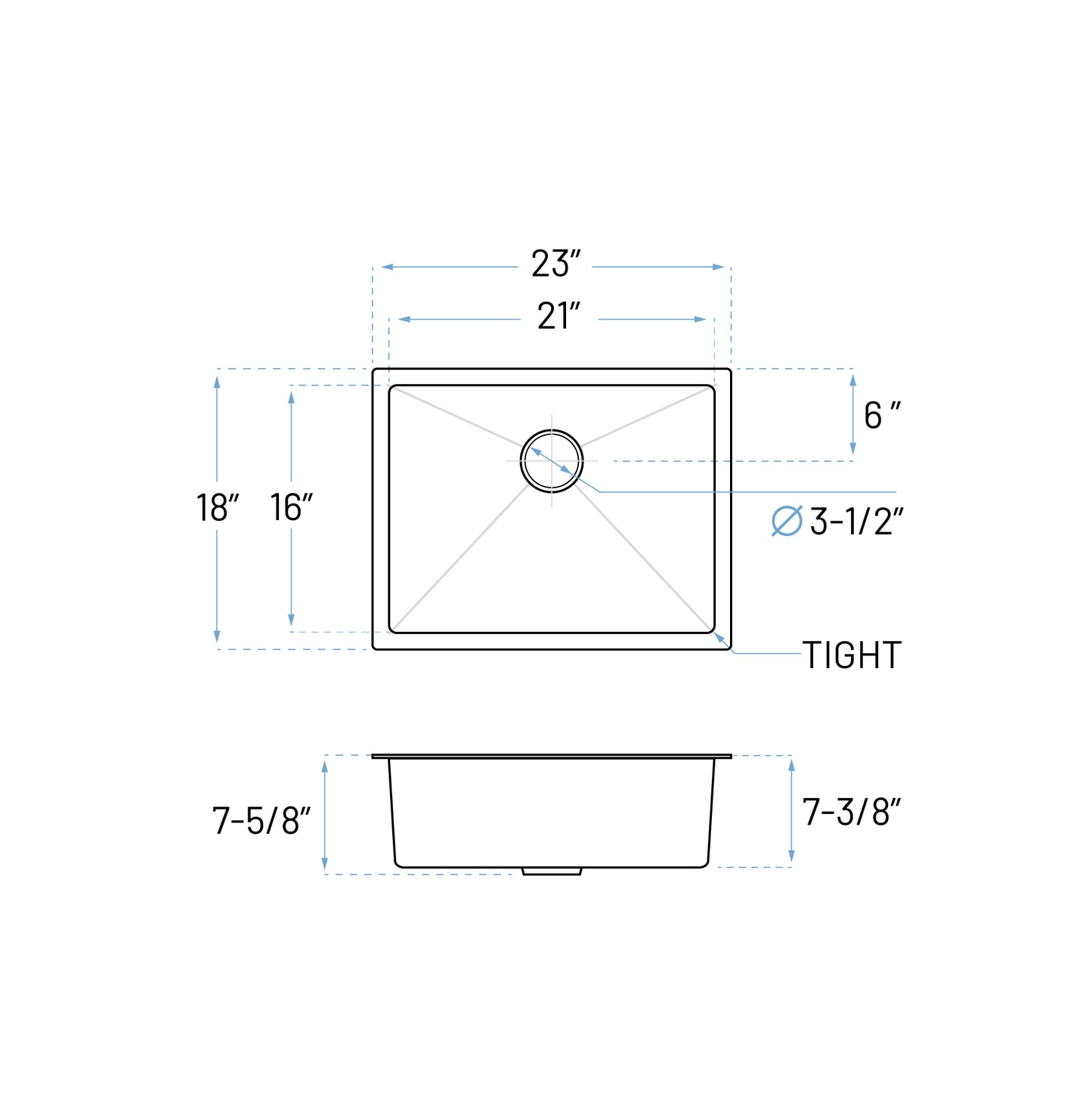 KH-2318-7-S-R15 Handmade Stainless Steel Kitchen Sink