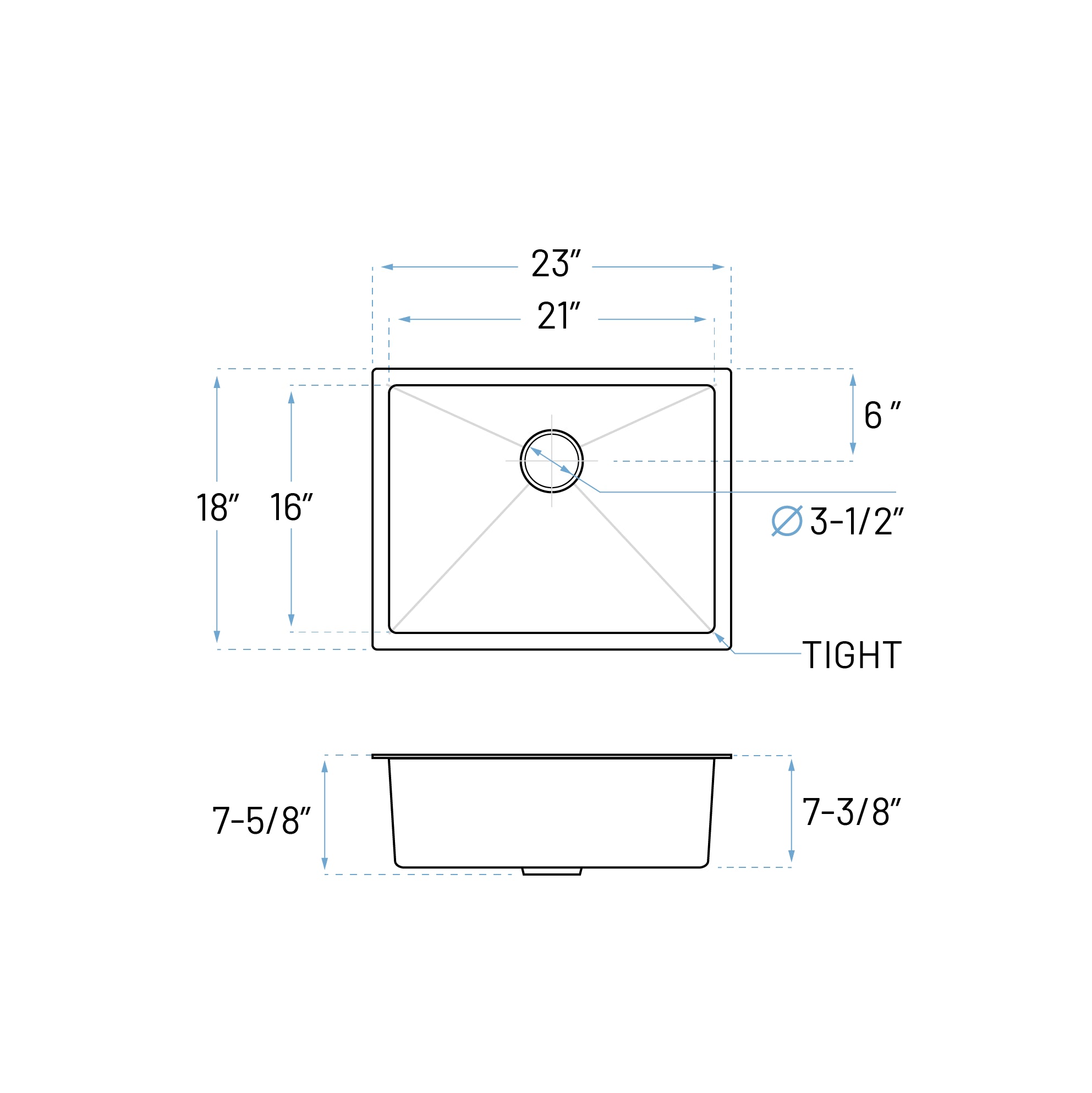 23" Undermount Stainless Steel Single Bowl Kitchen Sink