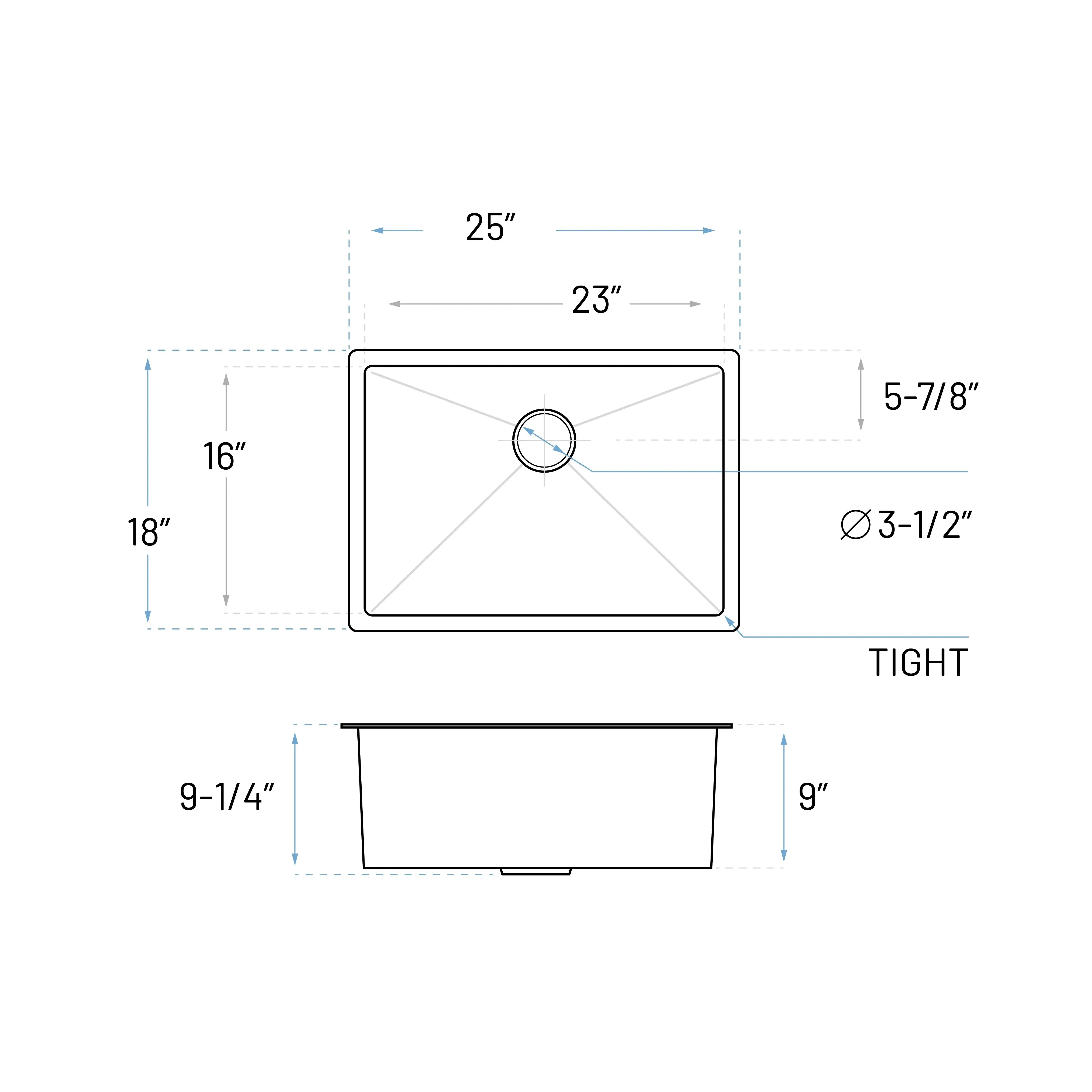 25" Undermount Stainless Steel Single Bowl Kitchen Sink