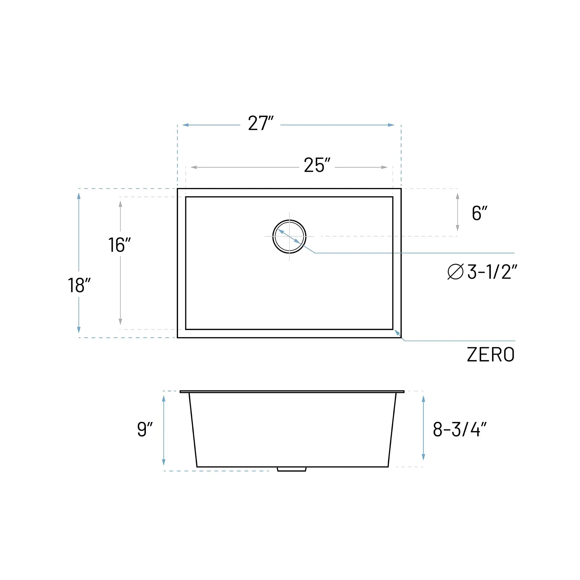 27" Undermount Stainless Steel Single Bowl Kitchen Sink