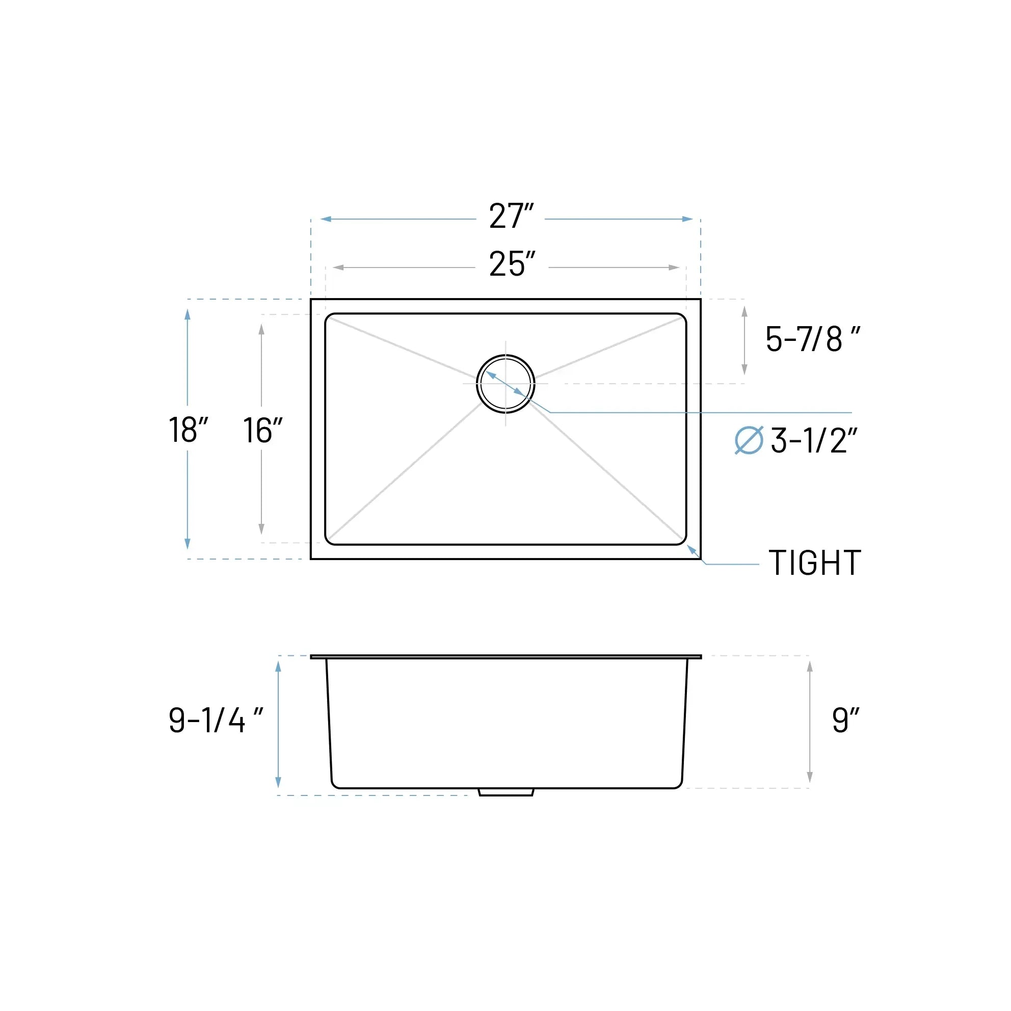 KH-2718-9-S-R20 Handmade Stainless Steel Kitchen Sink