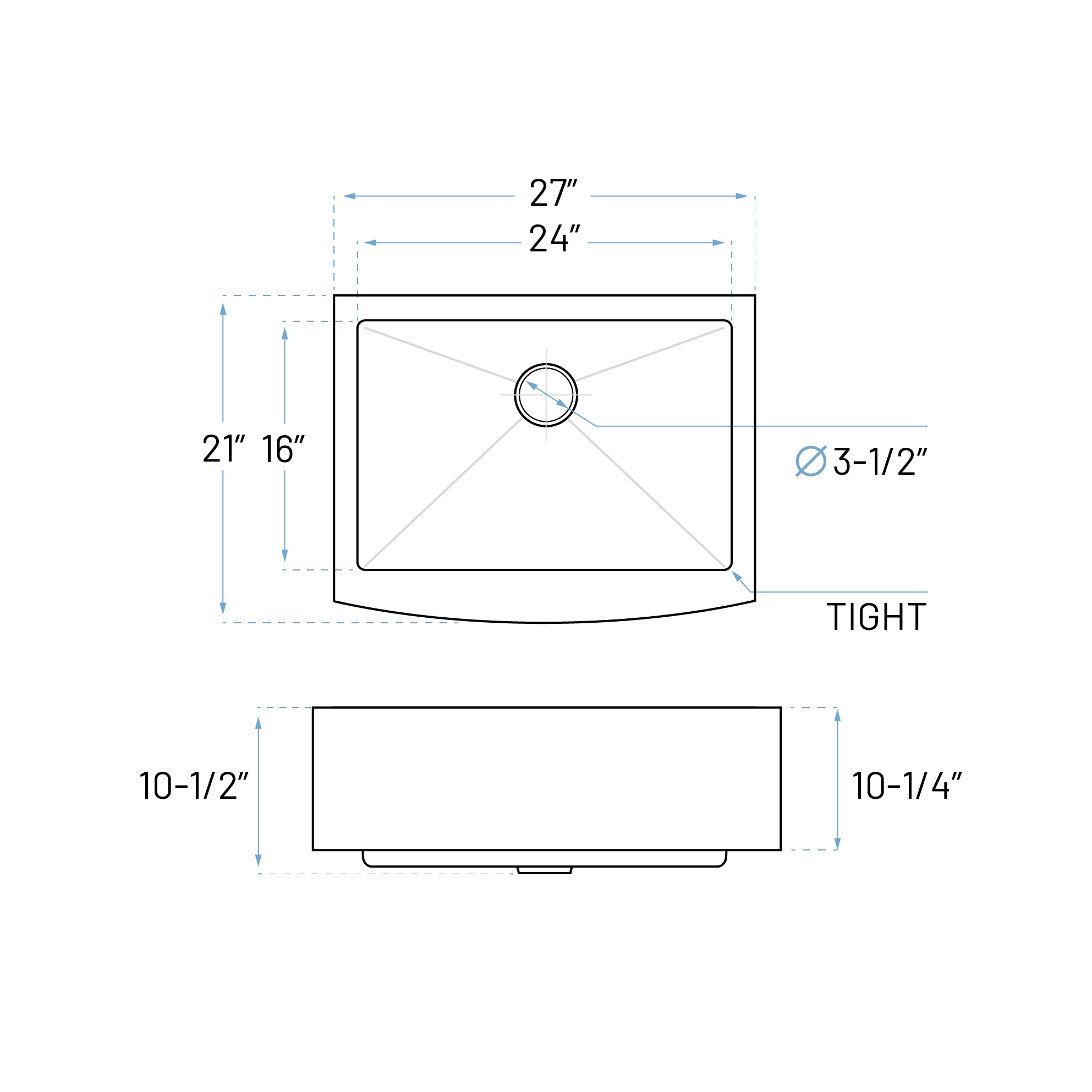 KH-2721F-R15 Farmhouse Stainless Steel Kitchen Sink