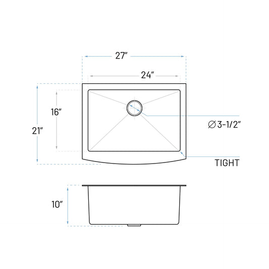 Technical Drawing of Farmhouse Kitchen Sink