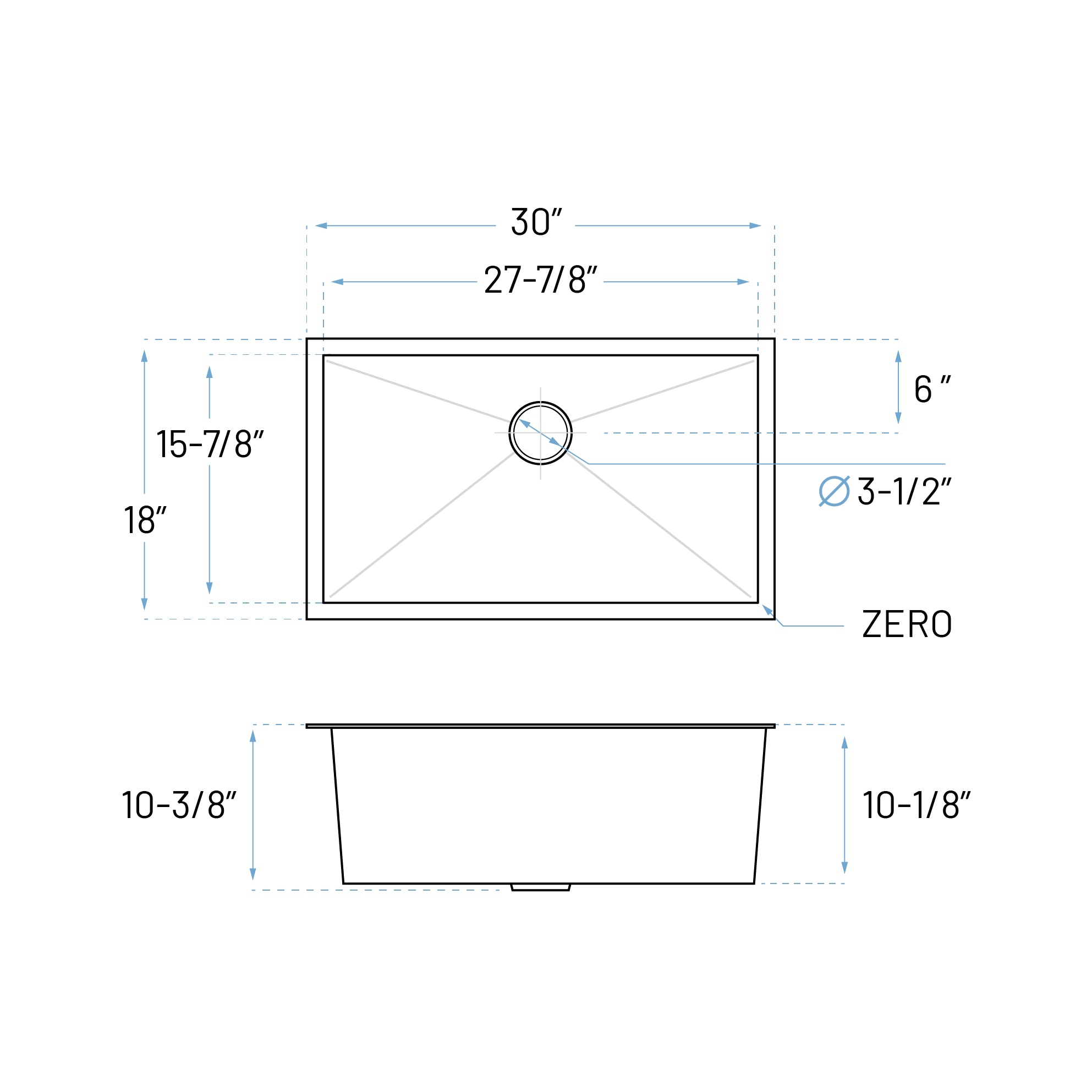 30" Undermount Stainless Steel Single Bowl Kitchen Sink