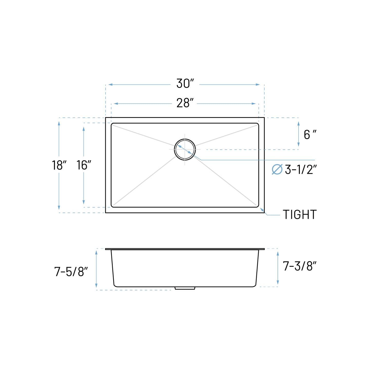 KH-3018-7-S-R15 Handmade Stainless Steel Kitchen Sink