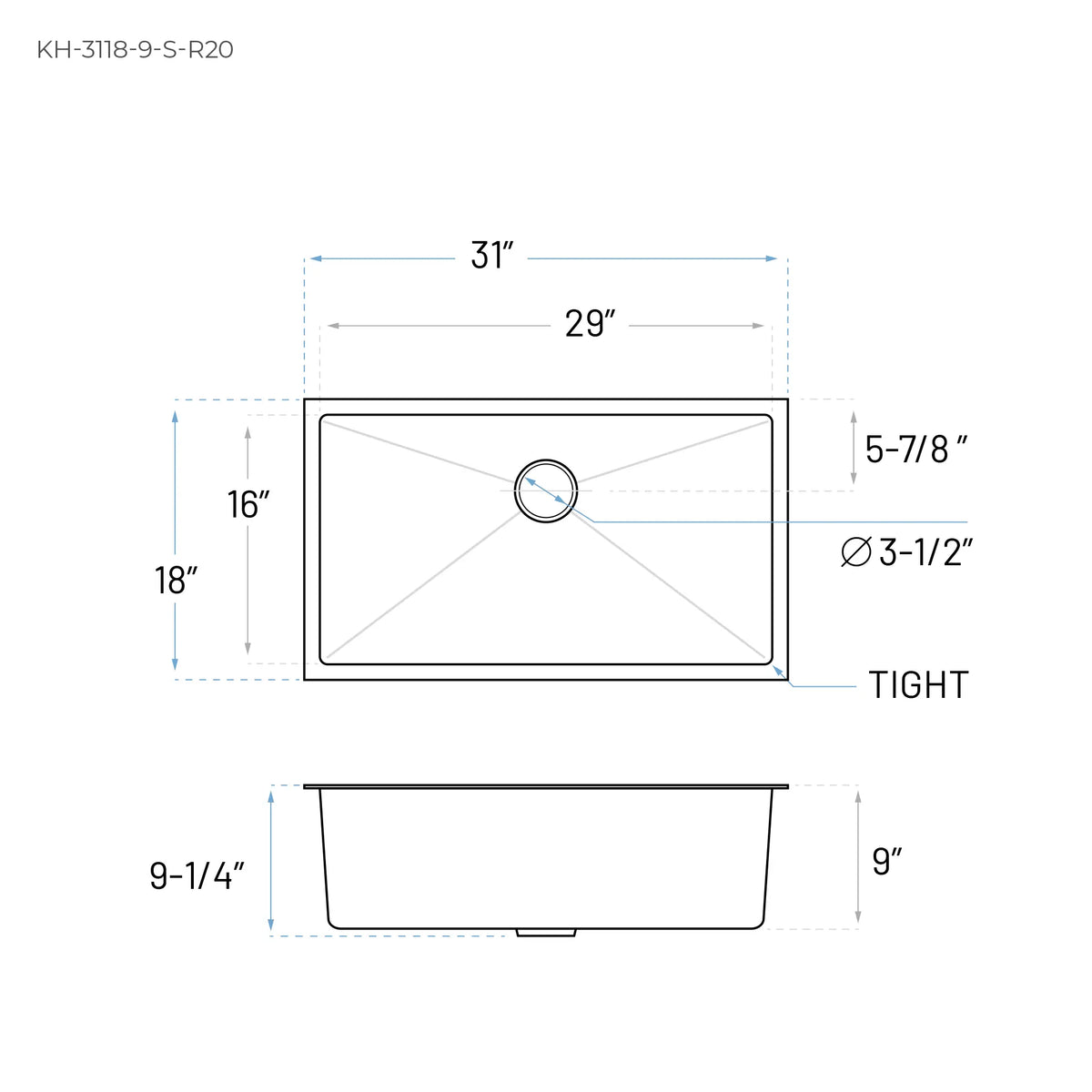3118l KH-3118-9-S-R20 Single Bowl Handmade Kitchen Sink – Allora USA