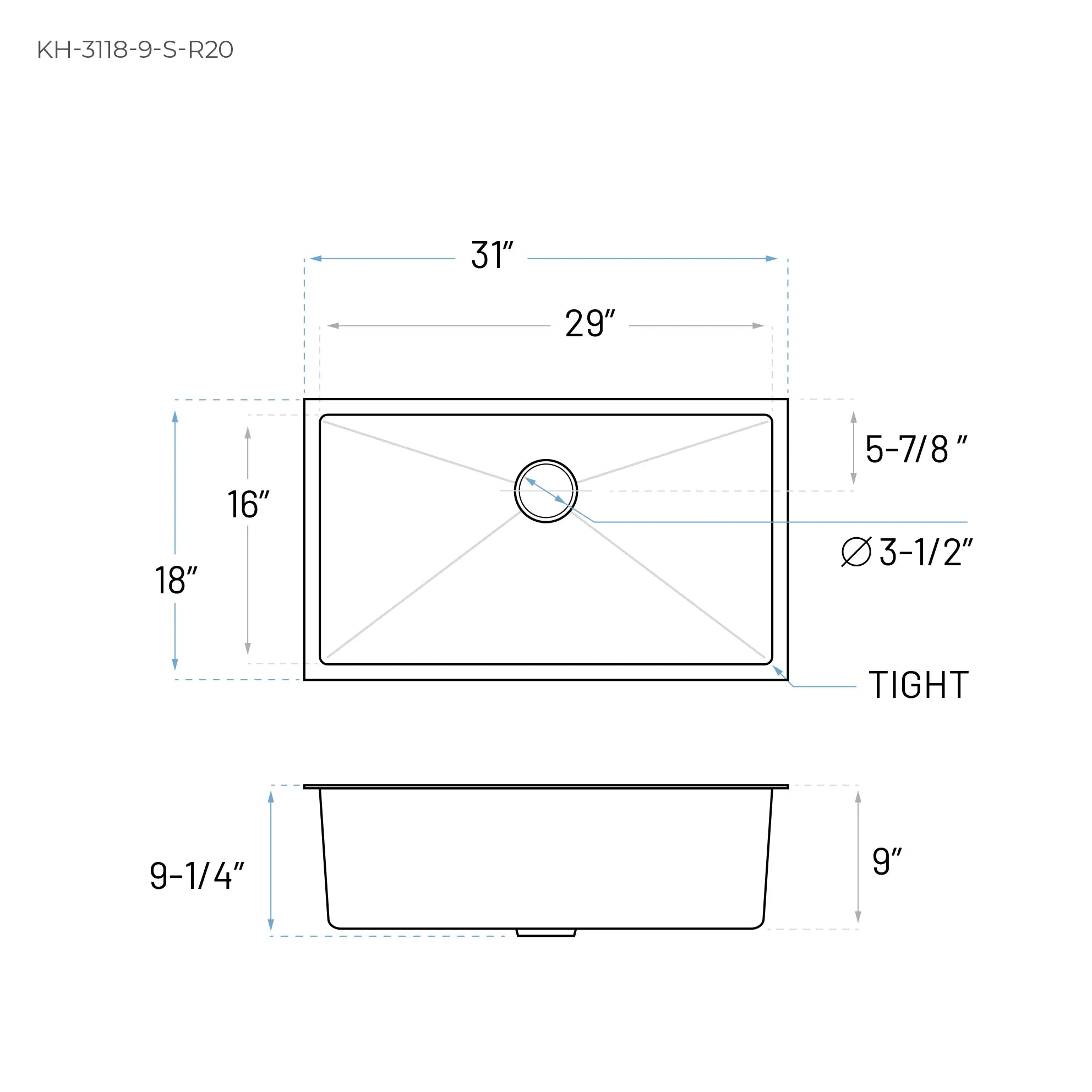 31" Undermount Stainless Steel Single Bowl Kitchen Sink