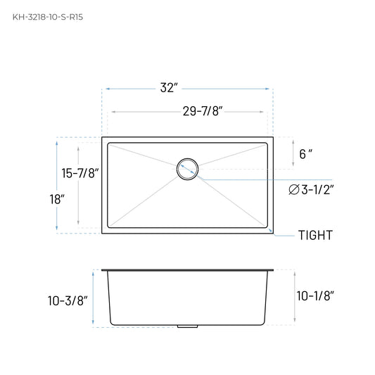 Technical Drawing of Handmade Stainless Steel Kitchen Sink