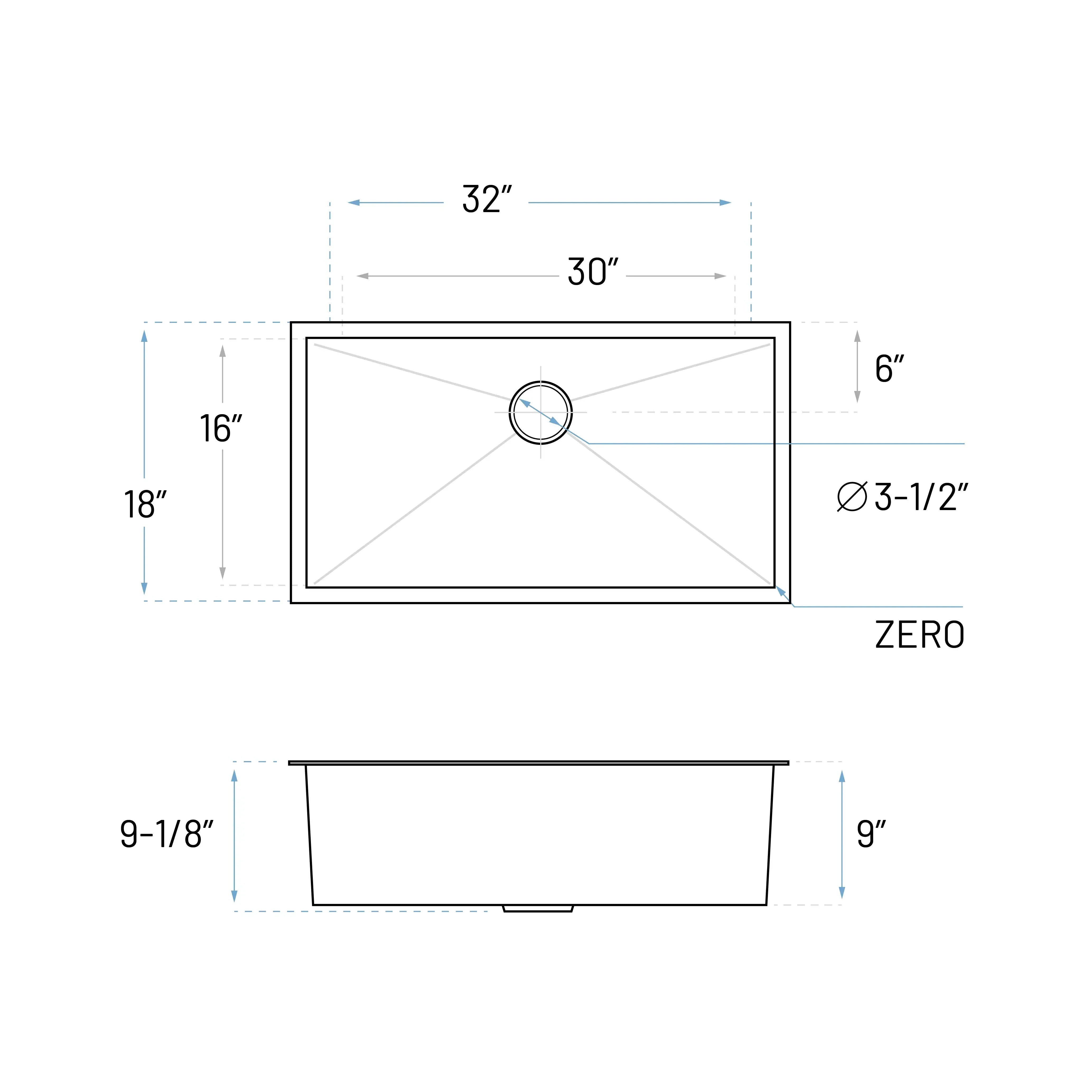 32" Undermount Stainless Steel Single Bowl Kitchen Sink