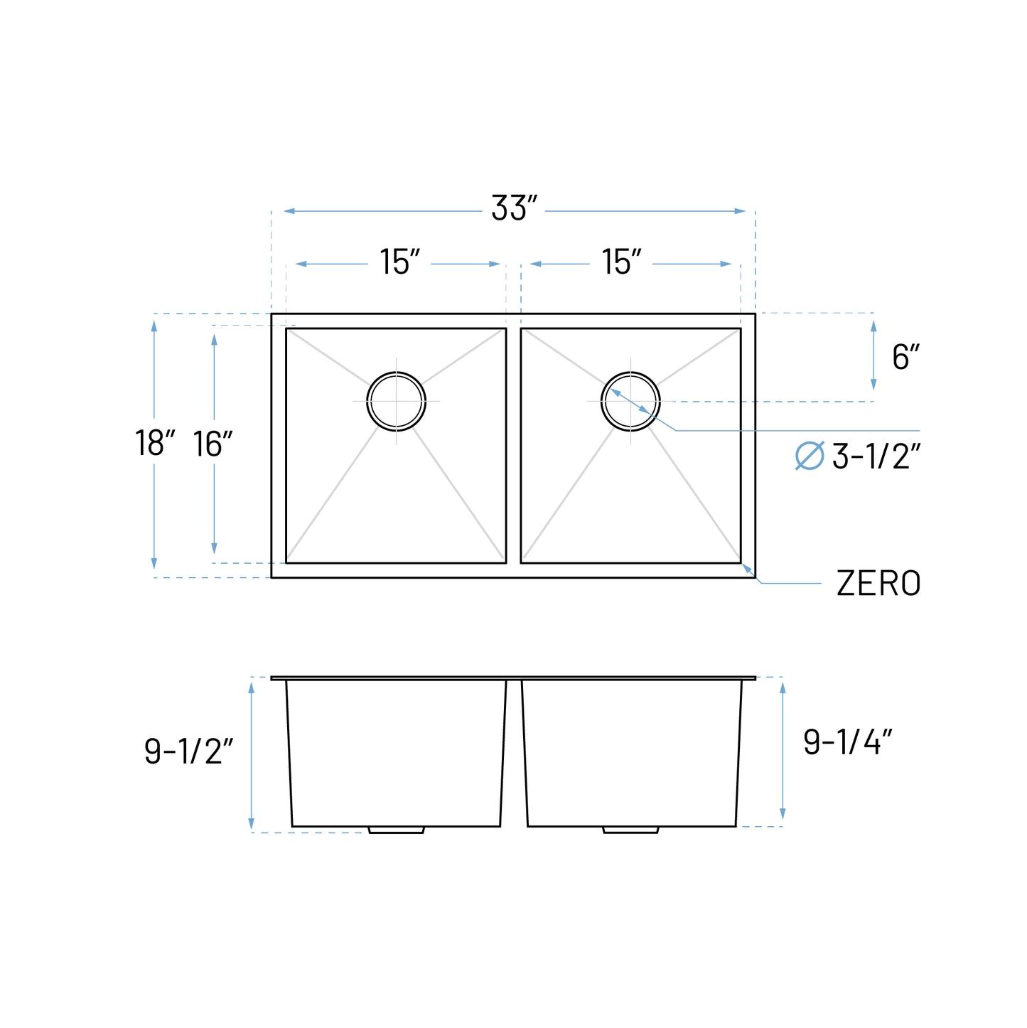 KH-3318-9-D-R0 Handmade Stainless Steel Kitchen Sink