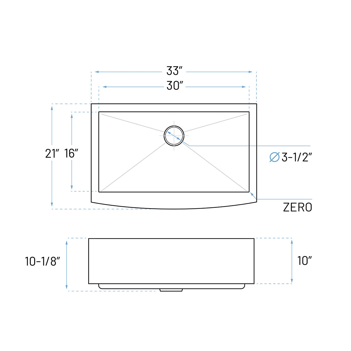 KH-3321-10-S-R0-F Farmhouse Stainless Steel Kitchen Sink