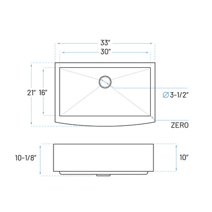 KH-3321-10-S-R0-F Farmhouse Stainless Steel Kitchen Sink