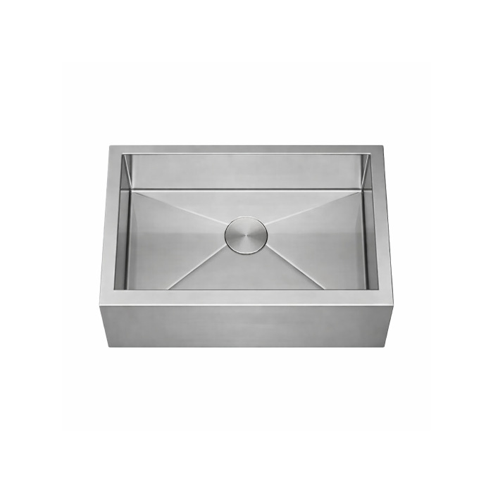 33" Tight Radius Farmhouse Flat Apron Stainless Steel Modern Kitchen Sink, KH-3321-9-S-R15-MF