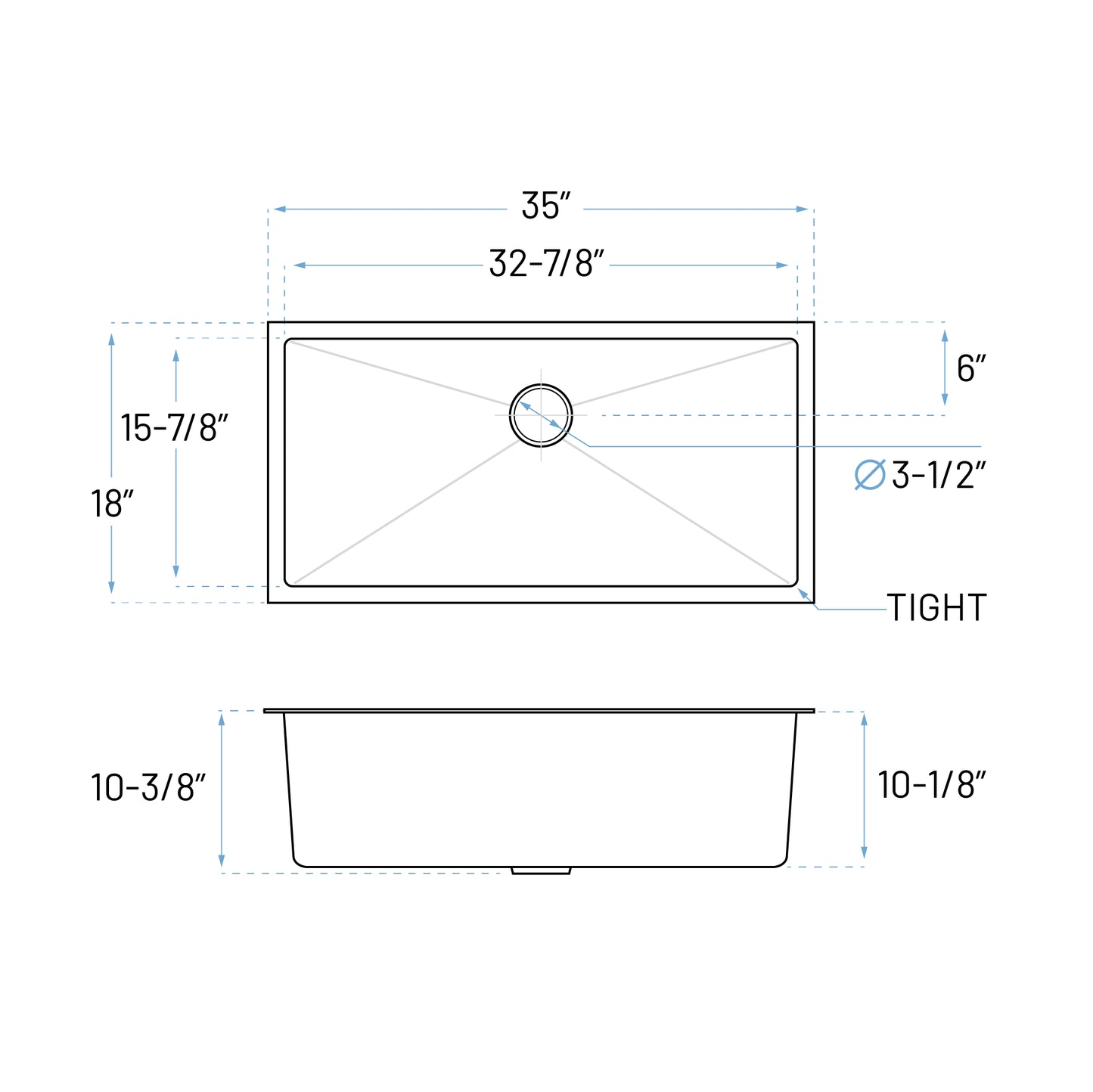 KH-3518-10-S-R15 Handmade Single Bowl Kitchen Sink