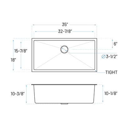 KH-3518-10-S-R15 Handmade Single Bowl Kitchen Sink