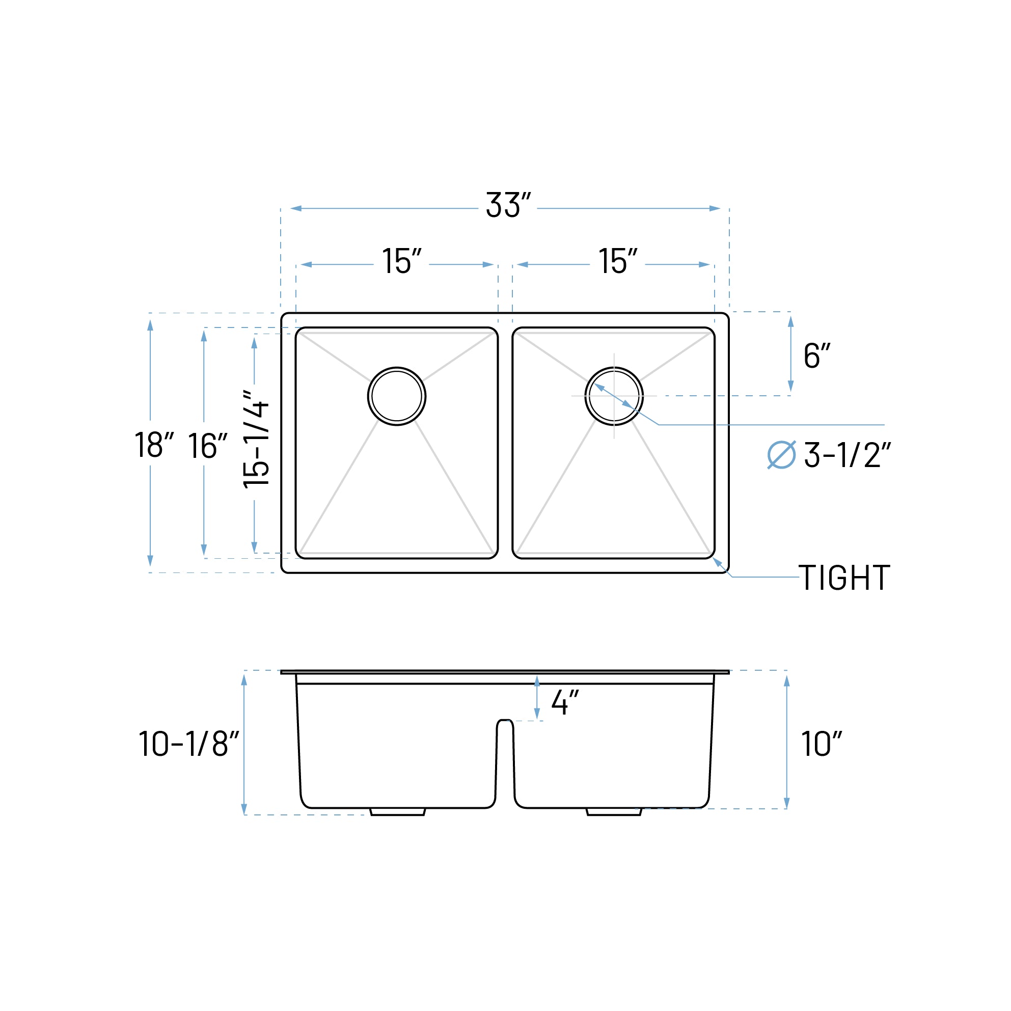 33" Undermount Double Bowl Workstation Stainless Steel Kitchen Sink