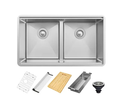 KHWS-3318-10-D-R15 Workstation Undermount Stainless Steel Kitchen Sink