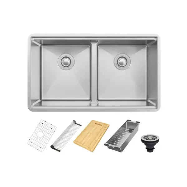 33" Undermount Double Bowl Workstation Stainless Steel Kitchen Sink