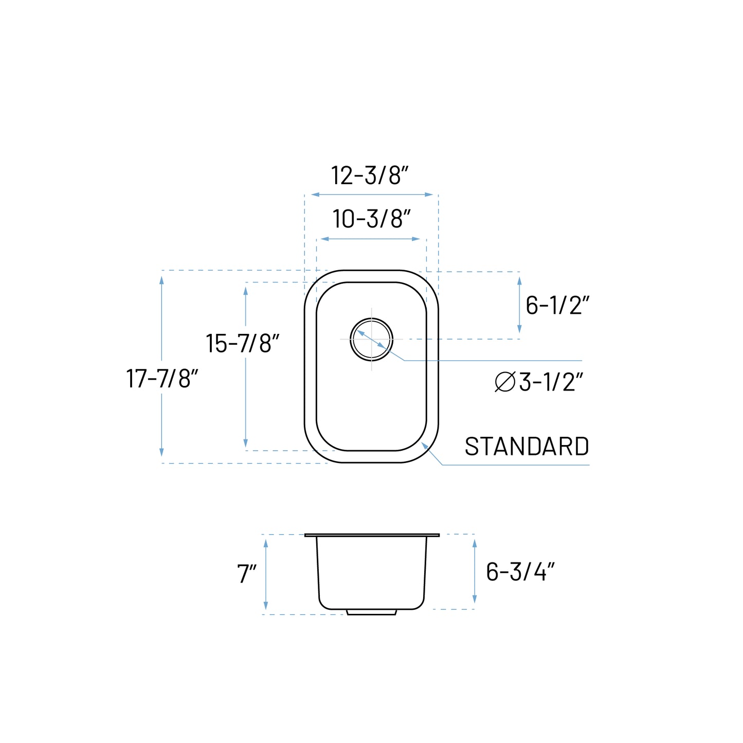 Technical Drawing of Undermount Bar Sink