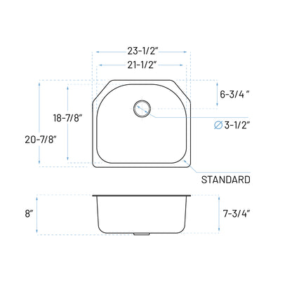 KSN-2321-8-S Single Bowl Stainless Steel Kitchen Sink