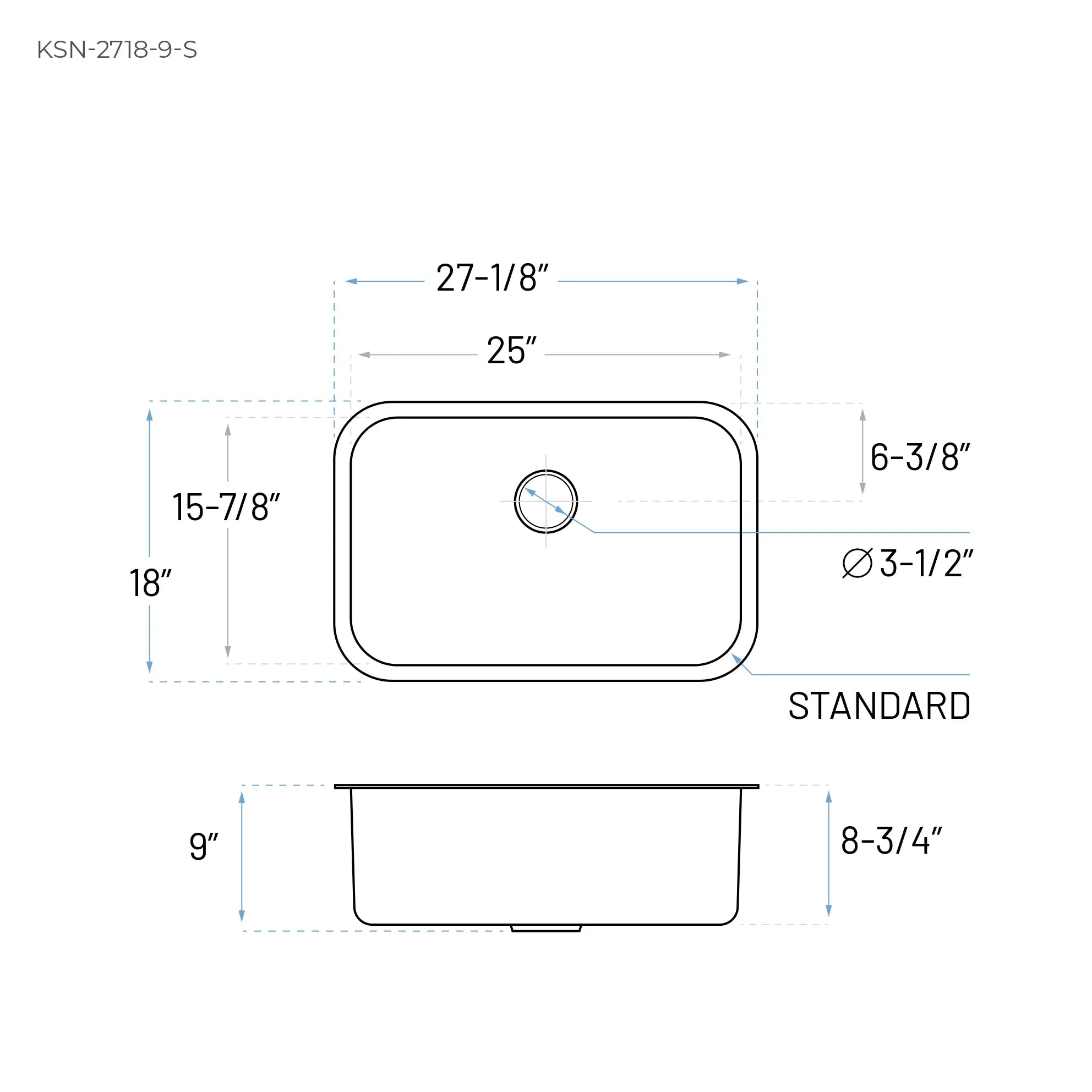 KSN-2718-9-S Single Bowl Kitchen Sink