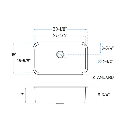 KSN-3018-7-S Undermount Single Bowl Kitchen Sink