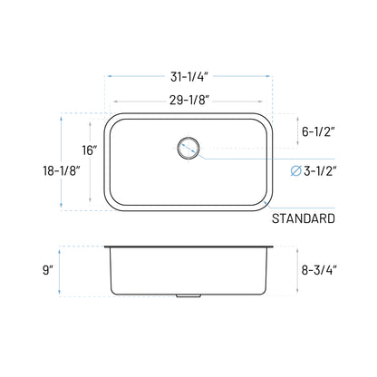 KSN-3118-9-S 31" Undermount Kitchen Sink