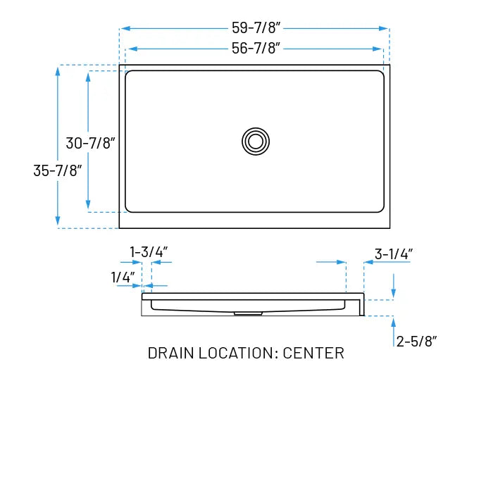 60" x 36" Rectangular Acrylic Shower Base, SP-6036-10