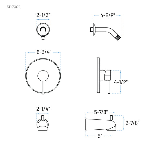 Technical Drawing of Bath & Shower Trim Kit 