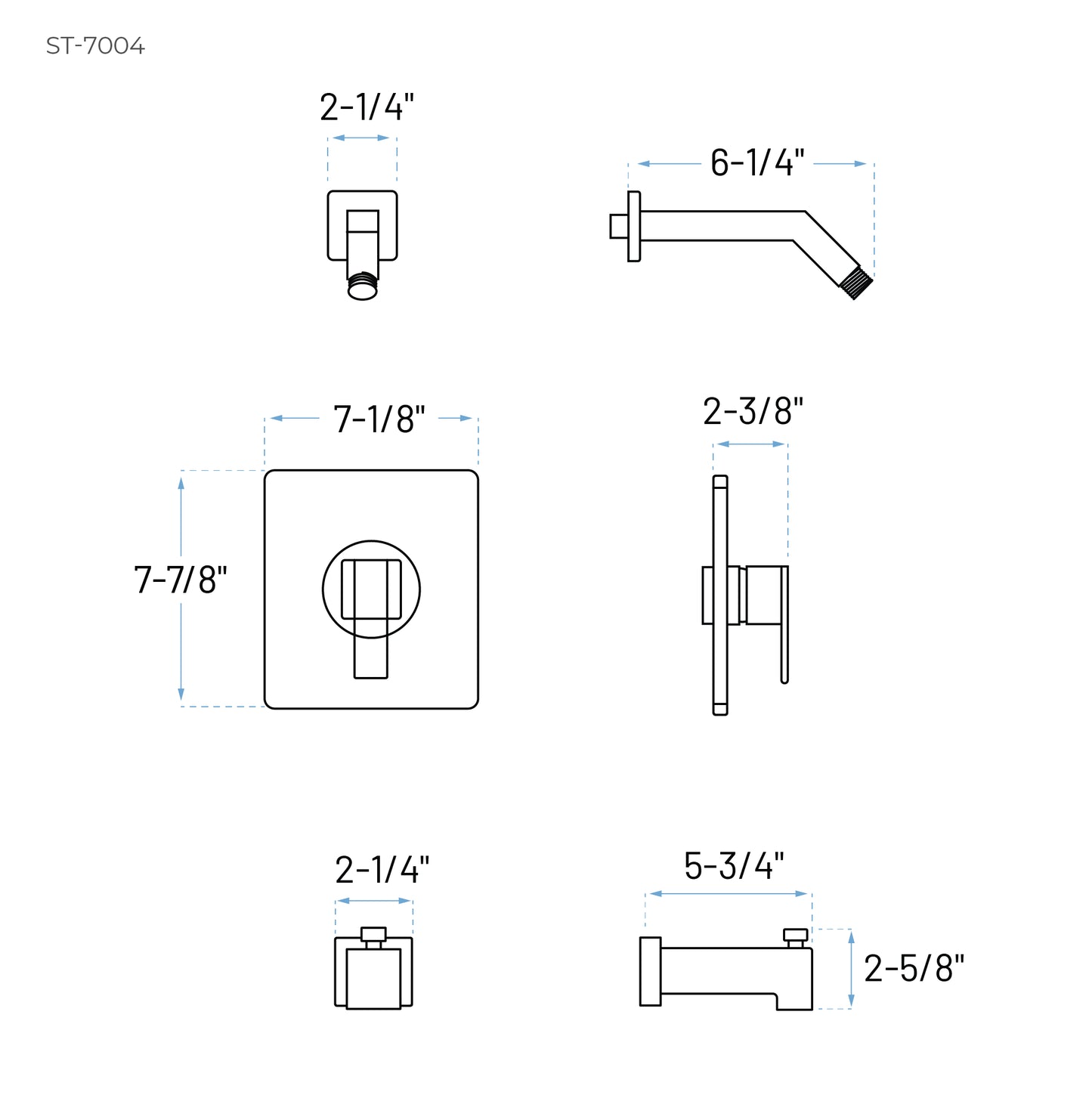 Technical Drawing of Bath & Shower Trim Kit