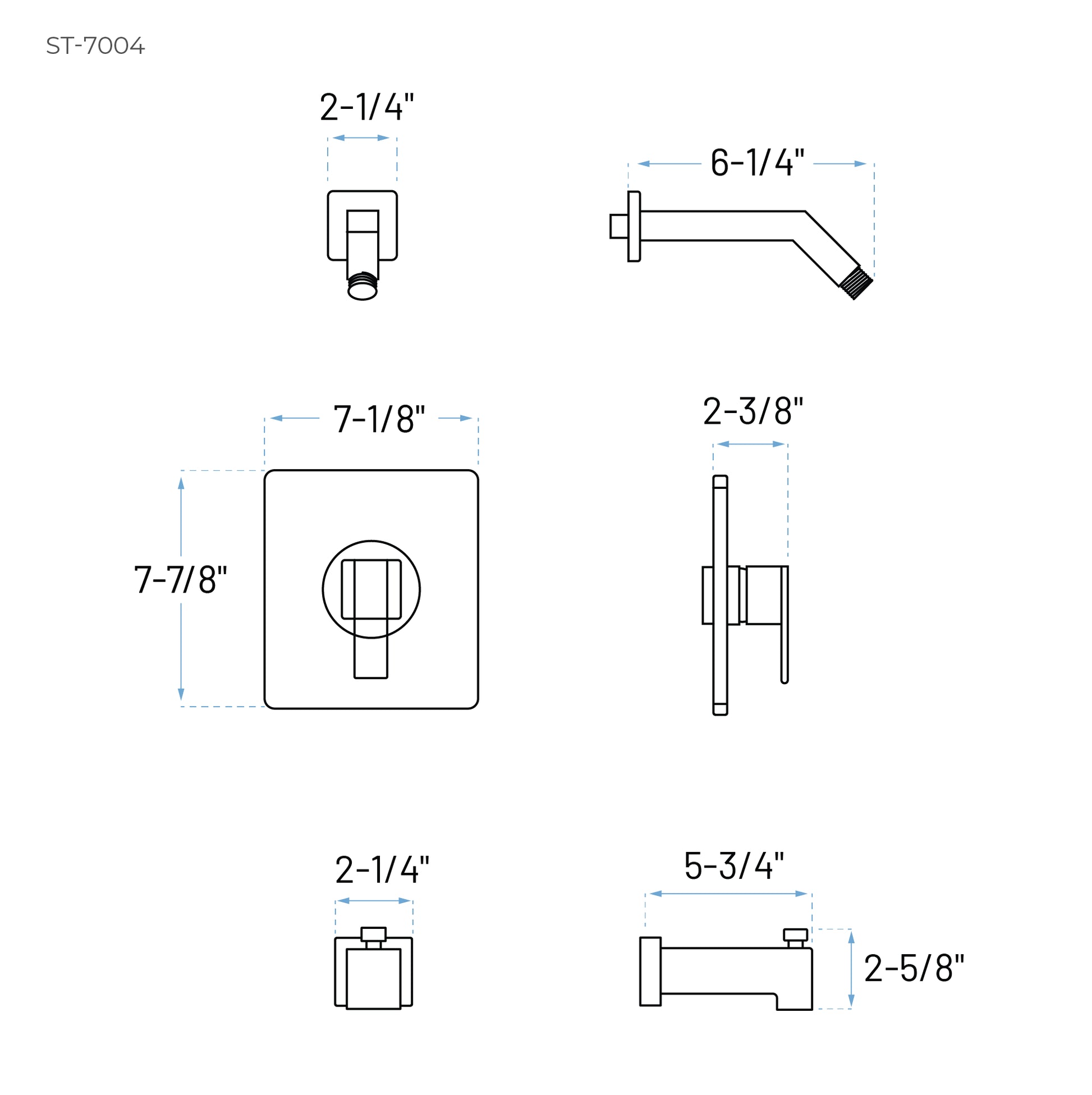 Technical Drawing of Bath & Shower Trim Kit