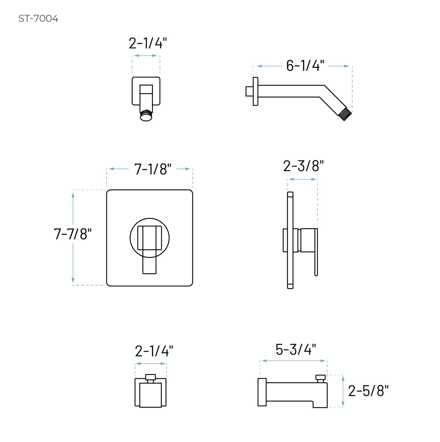 ST-7004-SH-BL Matte Black Bath and Shower Trim Kit with Head