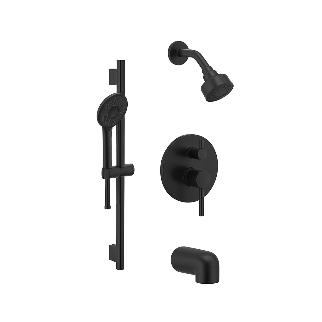 Matte Black Single Handle Tub and Shower Trim Kit with Integrated Diverter and Hand Shower, ST-7008-SH-BL