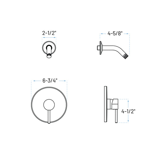 Technical Drawing of a Bath & Shower Trim Kit