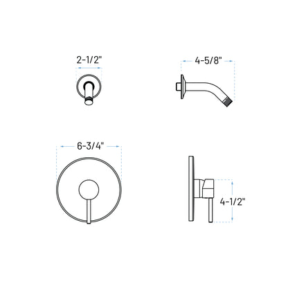 Technical Drawing of a Bath & Shower Trim Kit