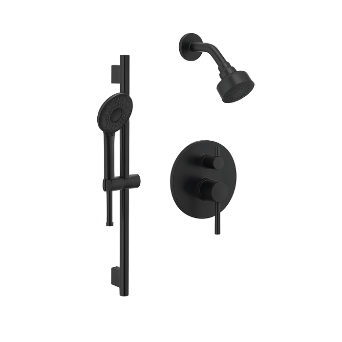 Matte Black Single Handle Shower Trim Kit with Integrated Diverter and Hand Shower, ST-7018-SH-BL